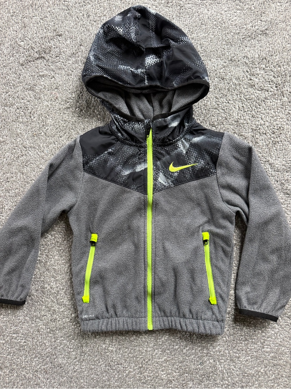 Nike Kids Gray Fleece Hoodie Jacket with Neon Accents